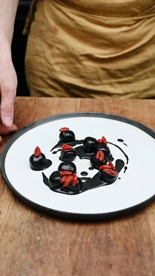 Black Gnocchi with Pickled Goji Berry