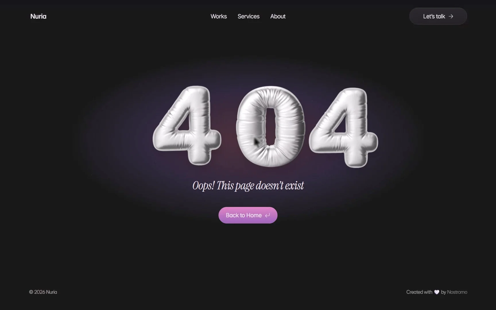 The little 404 page I had fun designing for the free Nuria template 4️⃣0️⃣4️⃣