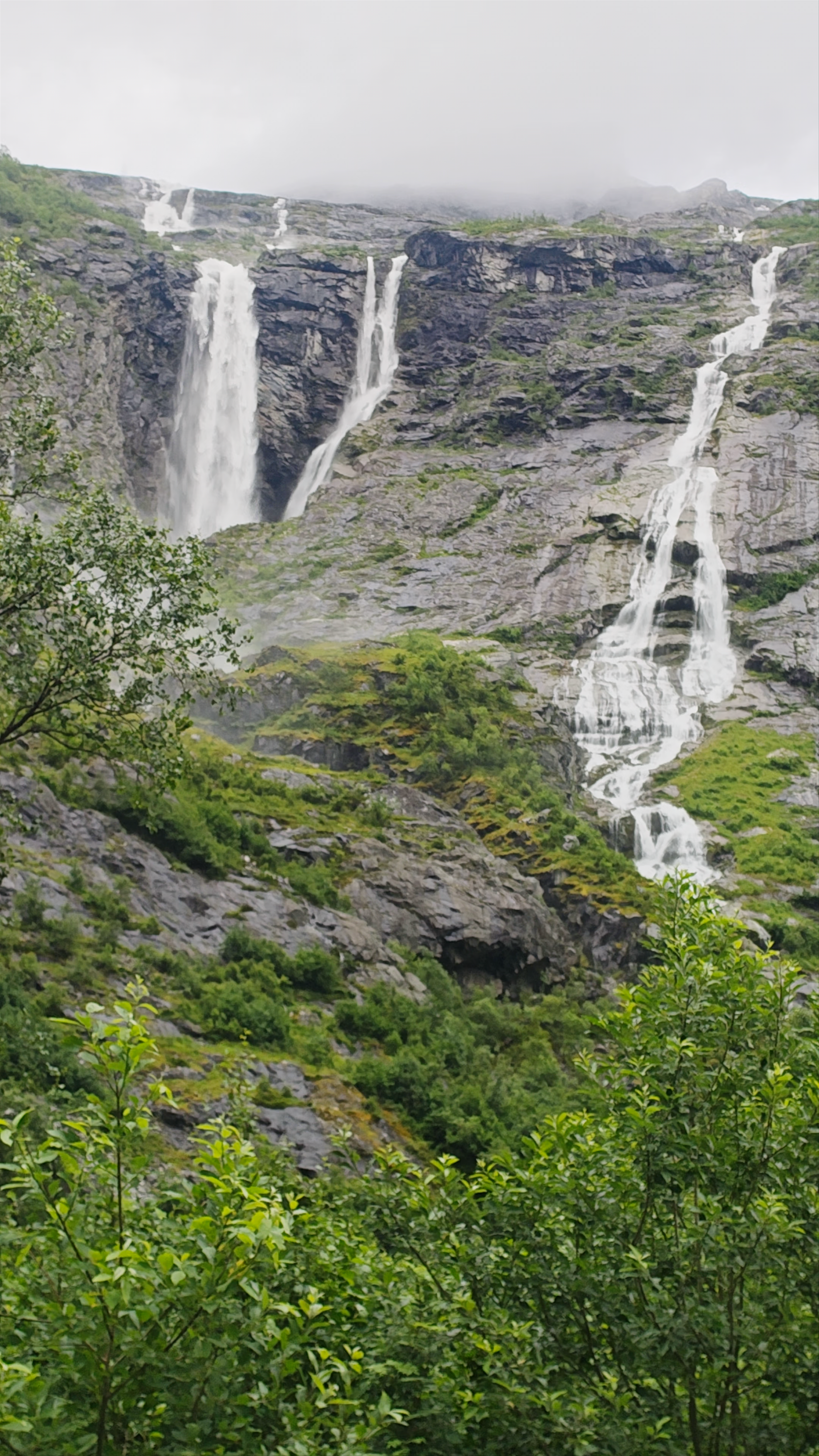 Majestic Waterfalls of Kjenndal Glacier, Loen, Norway