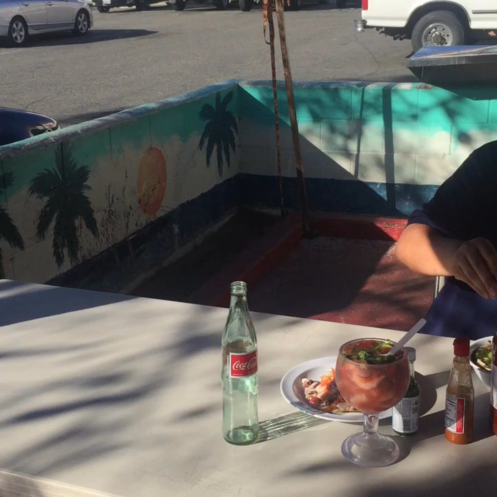 Mariscos Puerto Vallarta - He looks happy with his campechana!! - Seafood Near Me - Pacoima, California