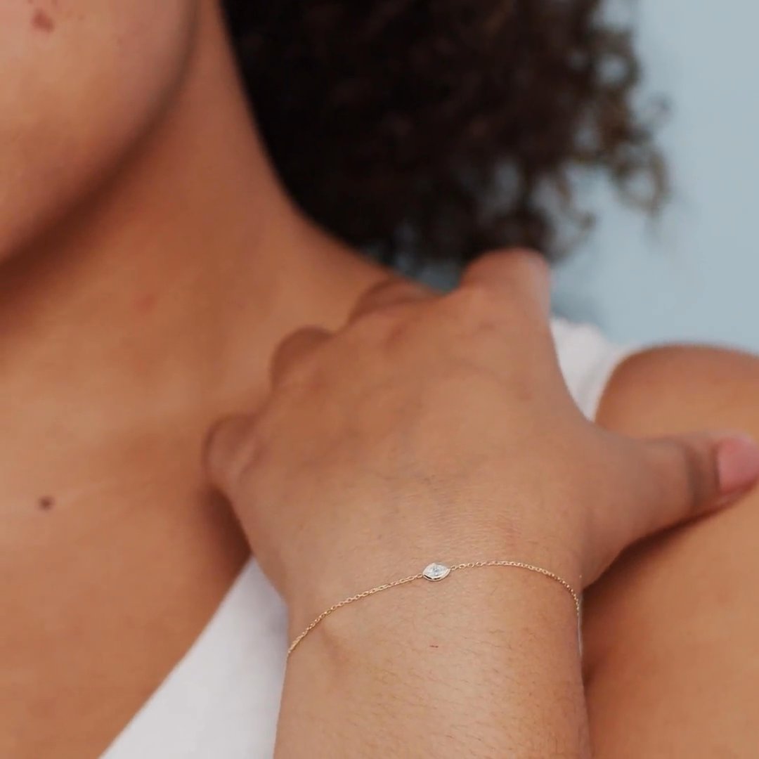 Knife-Edge Bezel Bracelet | Marquise | 14k | White Gold | chainLength: 6.5