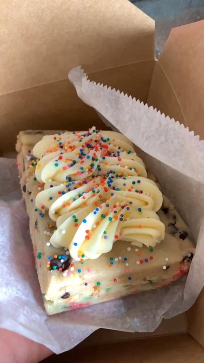Sweet Box Cupcakes - cookie dough with funfetti cake/ dough on the bottom, yummy vanilla icing sprinkled with rainbow dots - Bakeries Near Me - Philadelphia, Pennsylvania