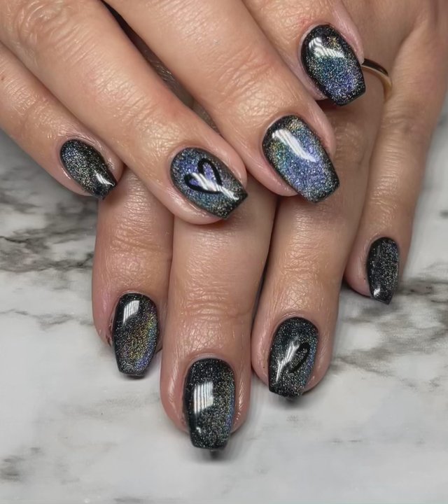 PBG Nails - #Gelmanicure#holographicnails#diamondeffectnails#blacknails#valentinesnails#heartnails#holonails#valentinenails#holographicnailpolish - Nail Salons Near Me - Palm Beach Gardens, Florida