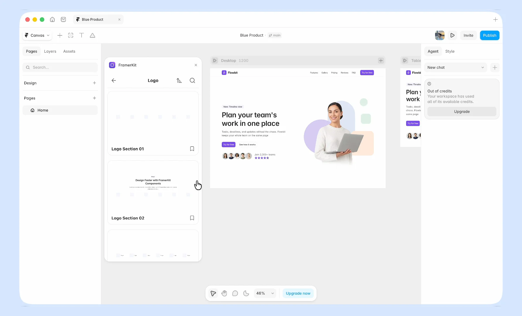 🧩 Logo rowThird lesson in the Flowbit page.The navbar and hero are already there. Today I dropped a logo section under the hero and swapped the six slots for simple line icons