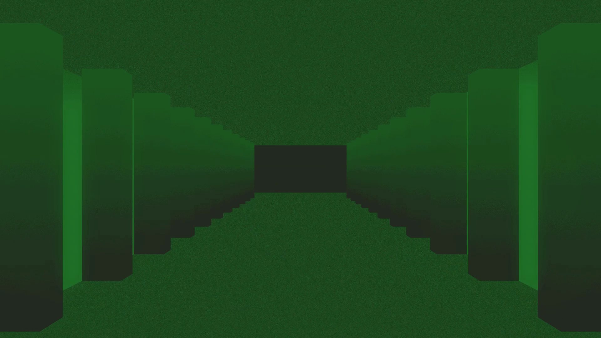 Abstract green geometric forms oscillate in a rhythmic pattern, occasionally revealing floating dollar signs.