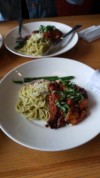 Milestones - Parmesan Chicken and Brie Mushroom Burger they even split the entrees so that my wife and I could enjoy both. Love this place!!!! - Comfort Food Near Me - Surrey, British Columbia