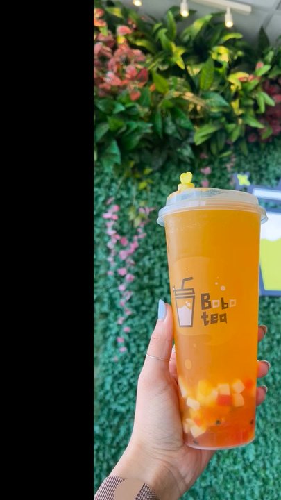 Bobo Tea - Passion Fruit Green Tea w/ Crystal Boba & Rainbow Jelly - Bubble Tea Near Me - Houston, Texas