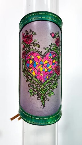 Preview pic of Neon Stained Glass Heart RipGrip – Handcrafted Leather Sleeve for Neck of Piece