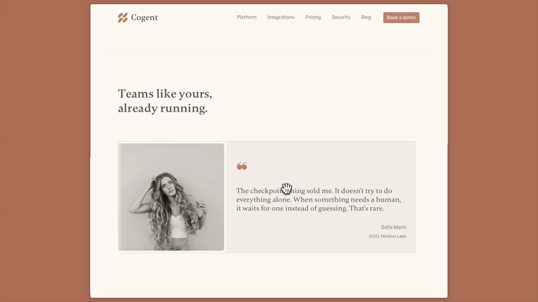 Homepage structure done for Cogent.One long scroll but not too long. Everything deeper moves to dedicated pages. The homepage earns the click, the dedicated pages close it.Working through pages in priority order.