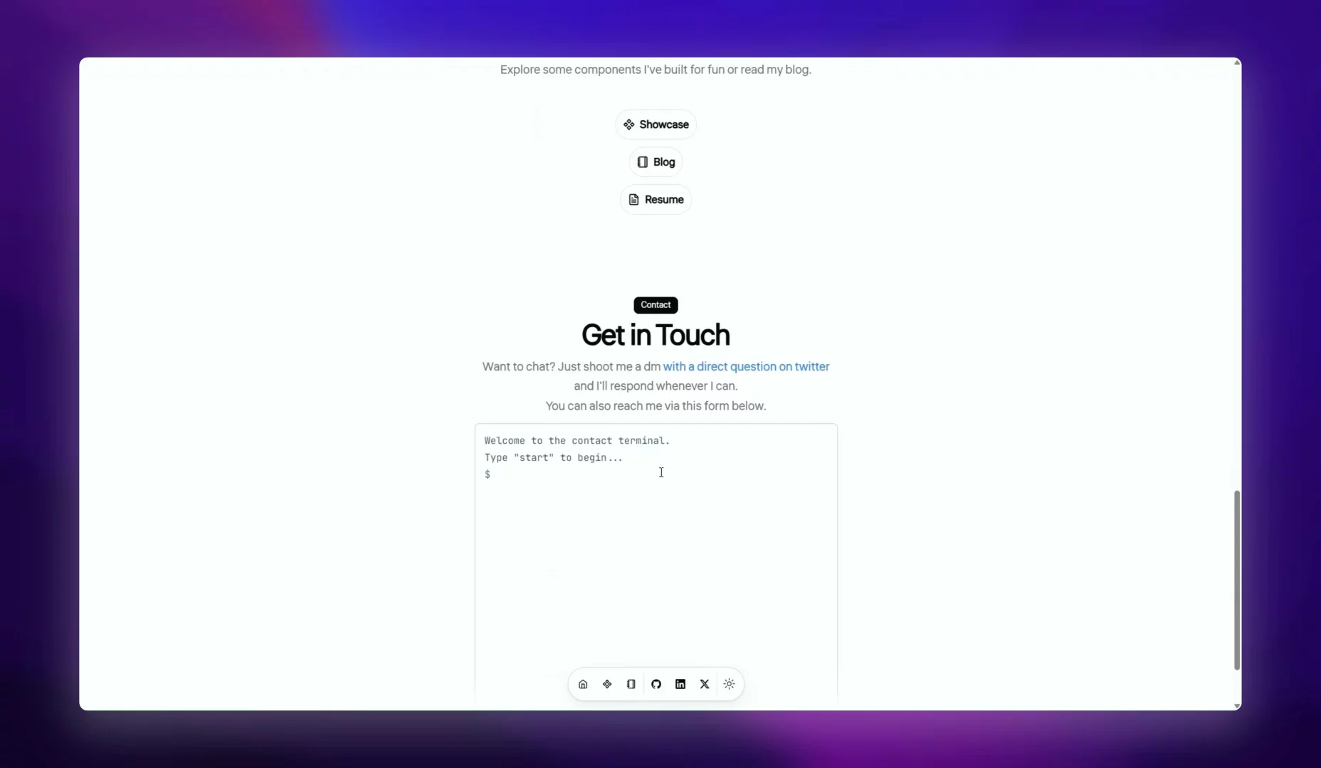 Minimal clean portfolio with terminal contact form. image 1