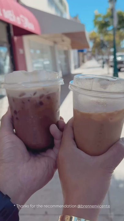 Dame Más Cafeína - Two of their signature lattes : Samoas + Banana . SO GOOD! - Coffee & Tea Near Me - Chula Vista, California