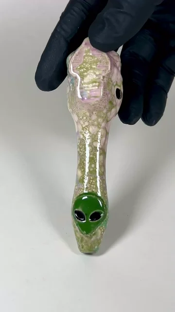 Preview pic of Alien Pipe - 4.5 Inches - Ceramic - Green, Pink and Light Blue - FREE SHIPPING!