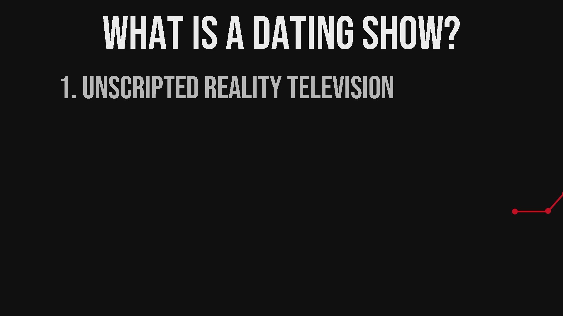 An informative graphic defines a dating show as unscripted reality television centered on participants forming or strengthening romantic connections.
