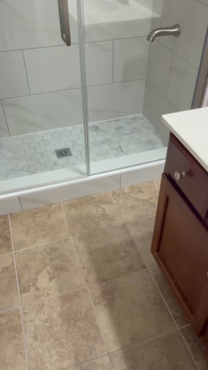 A Marquez Flooring - Turned a pvc tub into a updated walk in tile bath - Flooring Near Me - Stallings, North Carolina