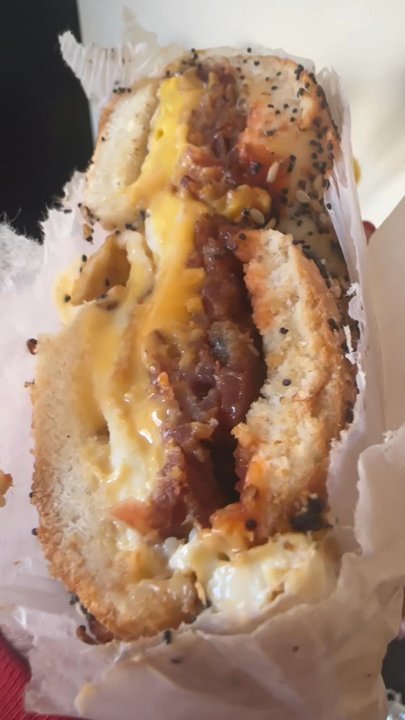 Bob's Bagels - Flat everything bagel with bacon egg and cheese - Bagels Near Me - Lyndhurst, New Jersey