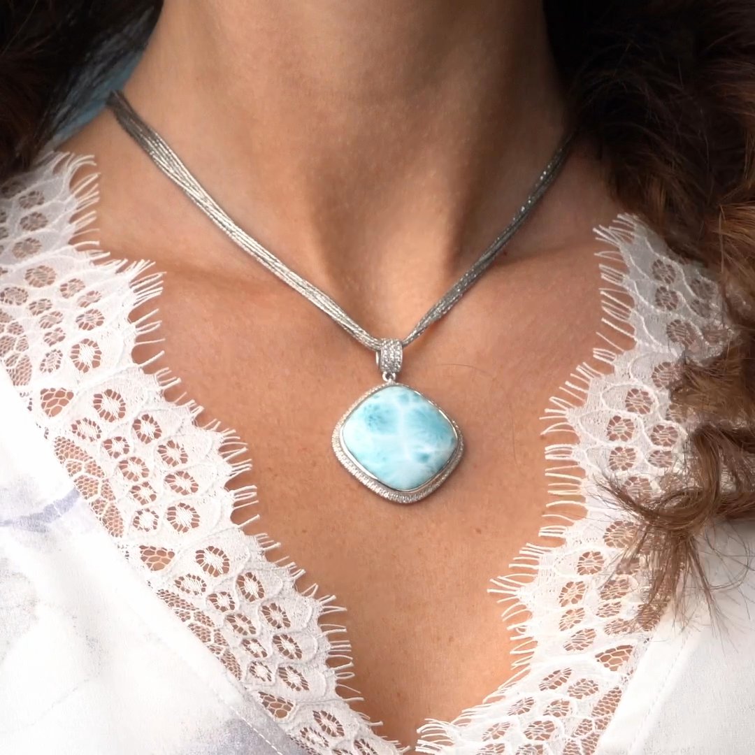 Marahlago sterling silver blue larimar cabochon chunky good square pendant