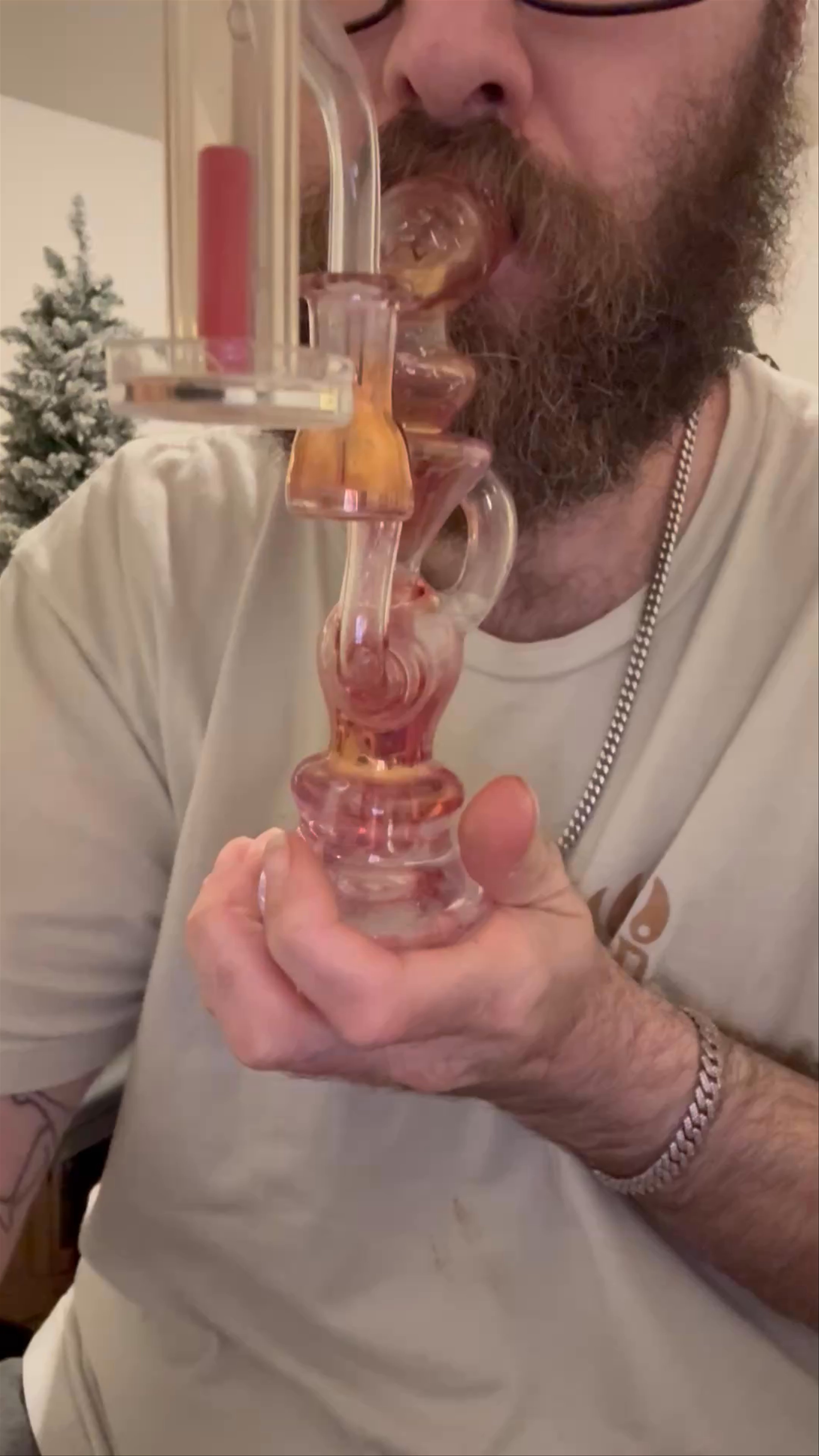 Preview pic of Trill Glass fumed recycler dab rig featuring a faceted Klein design.