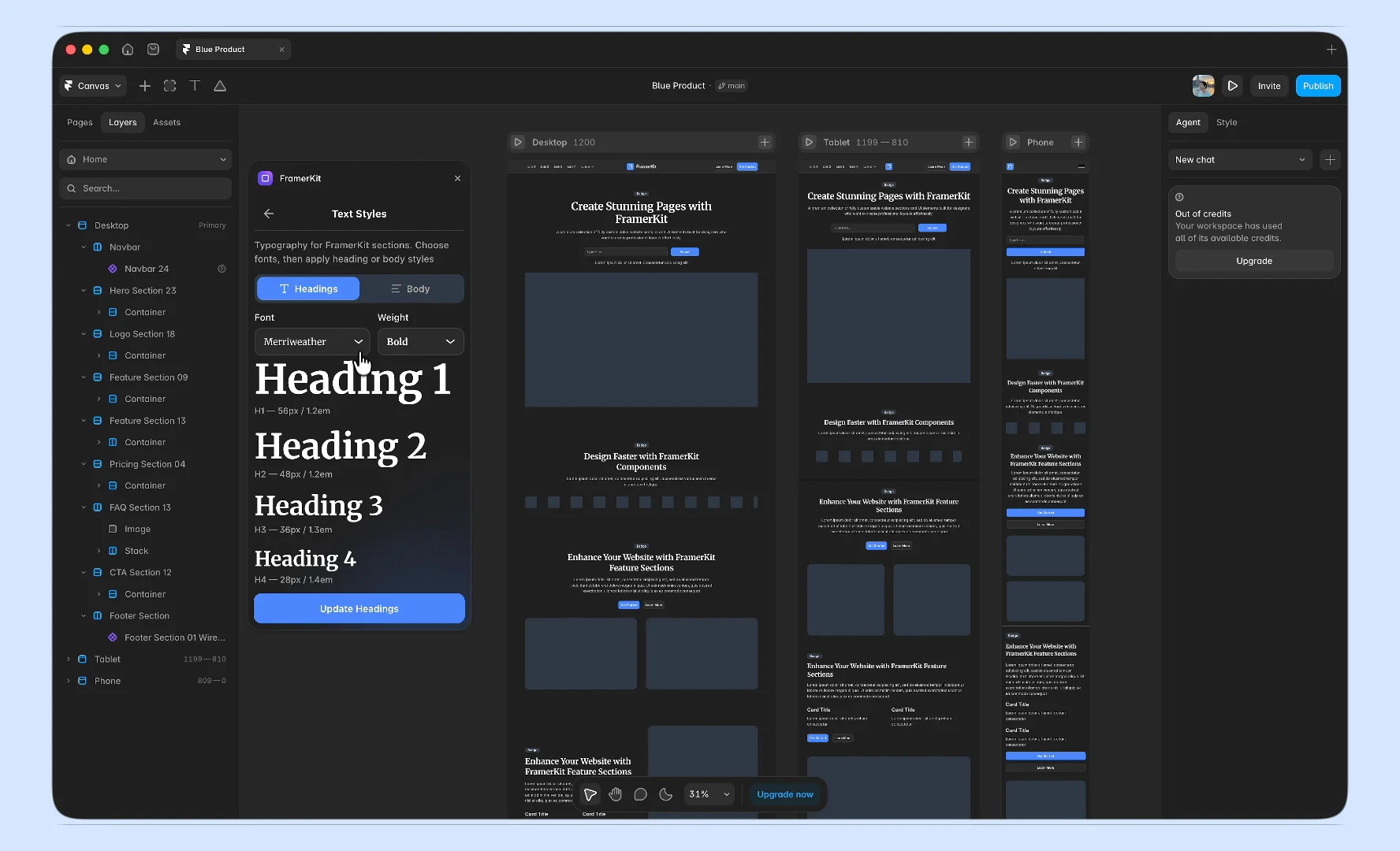 🔤 Text Styles in FramerKitOpened a ready template, went into text styles and changed the heading font. Then again. And againEvery heading on the page updated at once. Switched to dark, changed it one more time, still the whole pageThen did the same with the subheadingsNo clicking through sections one by one. One style, the whole page follows 🙂