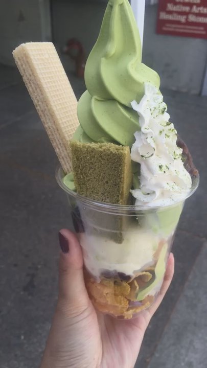 Bon Crepe - Green tea parfait - whipped cream, green tea soft serve, green tea cake, waffer, boba, red bean, etc - Creperies Near Me - Vancouver, British Columbia