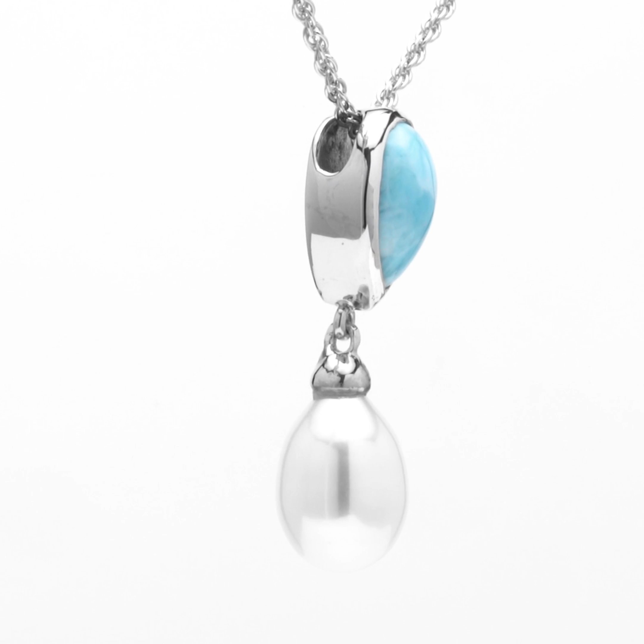 Pearl Necklace with Larimar and silver by marahlago