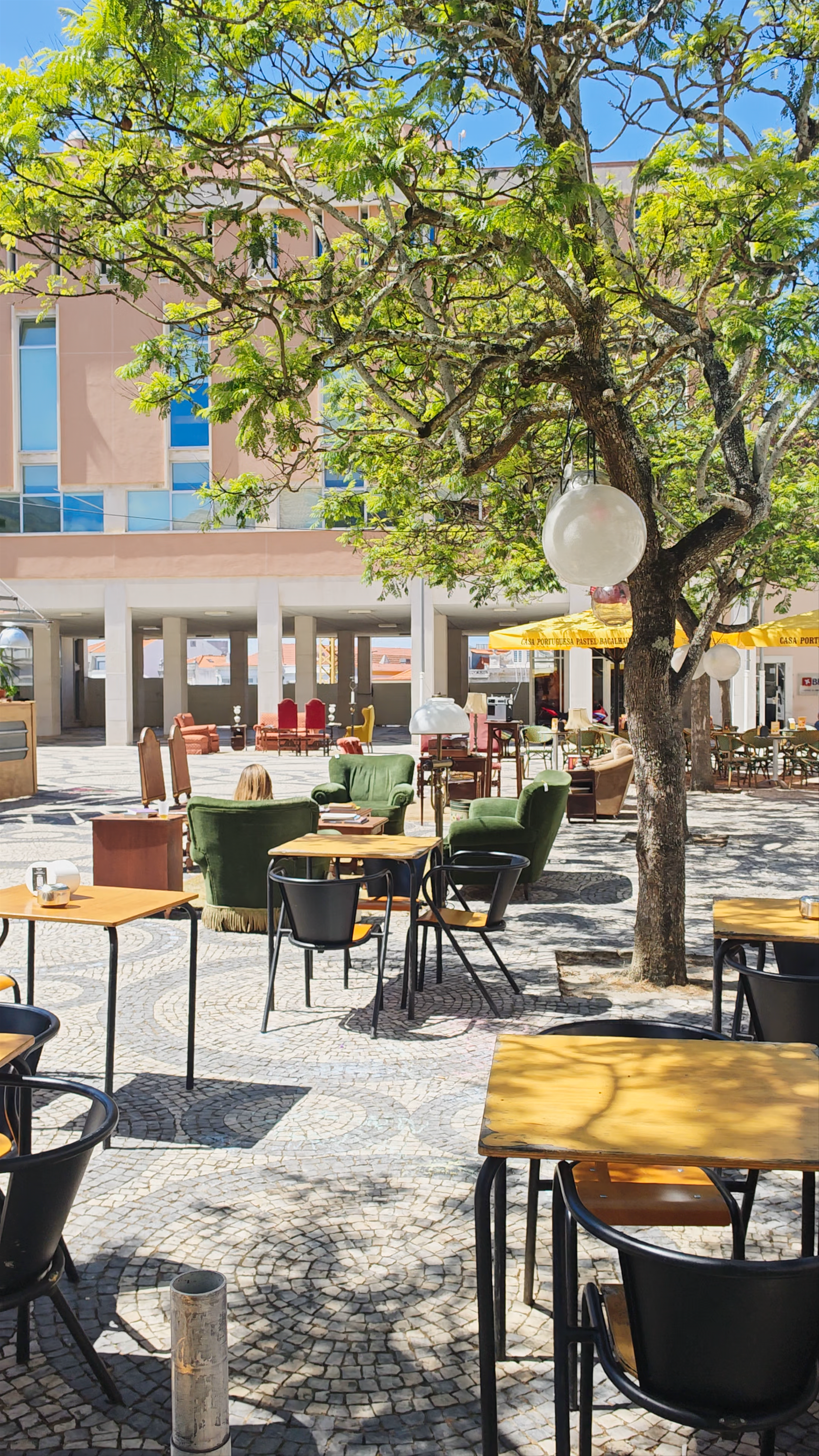 Sunny Outdoor Café at Praça da República, Aveiro, Portugal