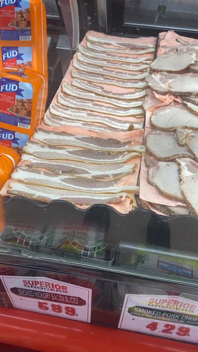 Superior Grocers - 12-12-24 at around 11ish am  The bacon and pork chops look kinda discolored - Grocery Near Me - Torrance, California