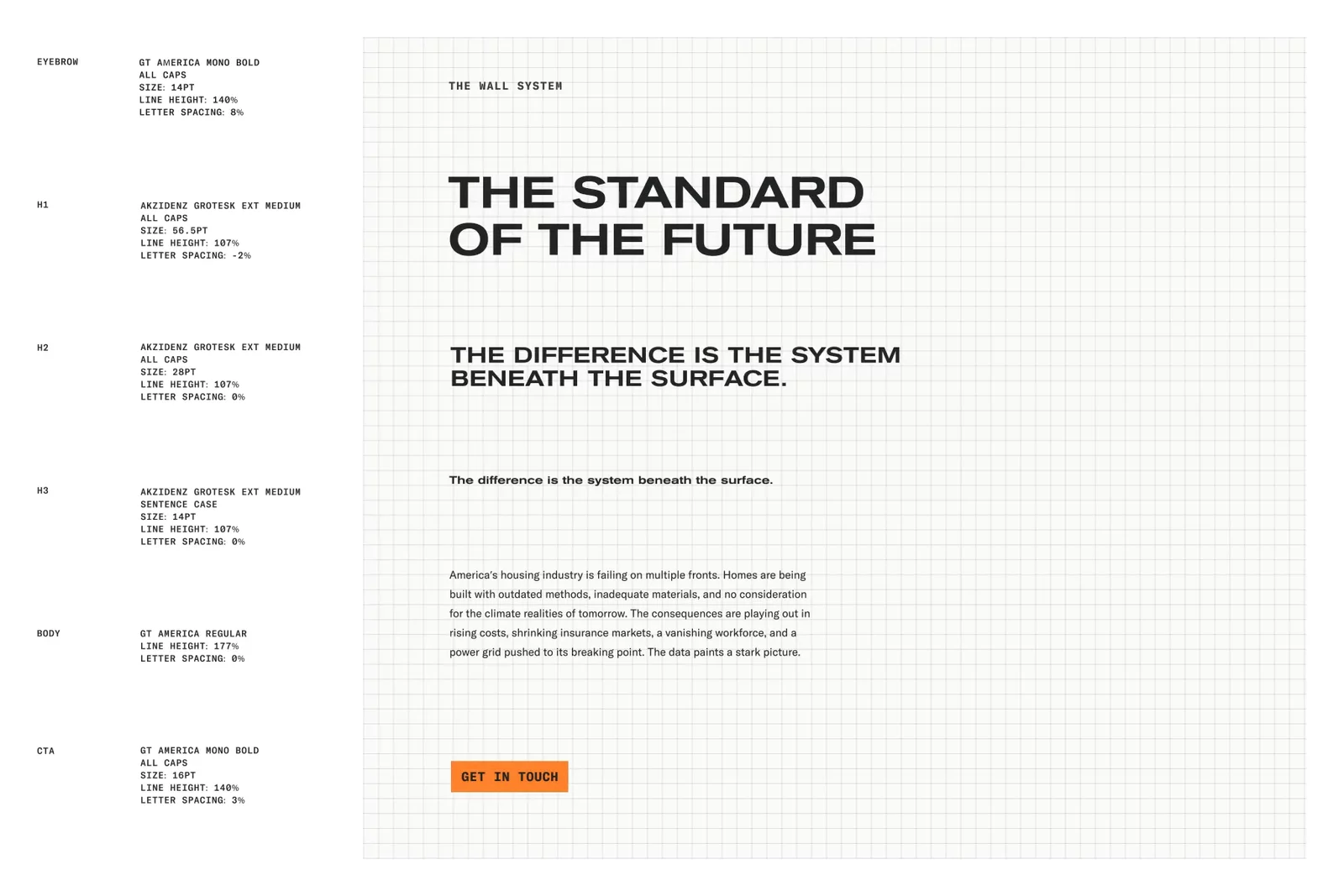 One headline face, one workhorse face, one mono for labels. Nothing decorative gets near the copy.