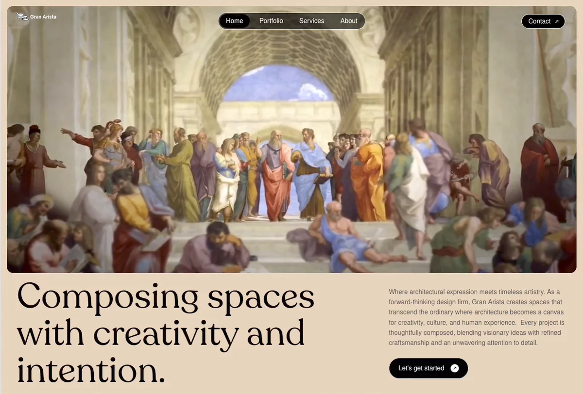 Header section for a design studio. Renaissance art is always in style.