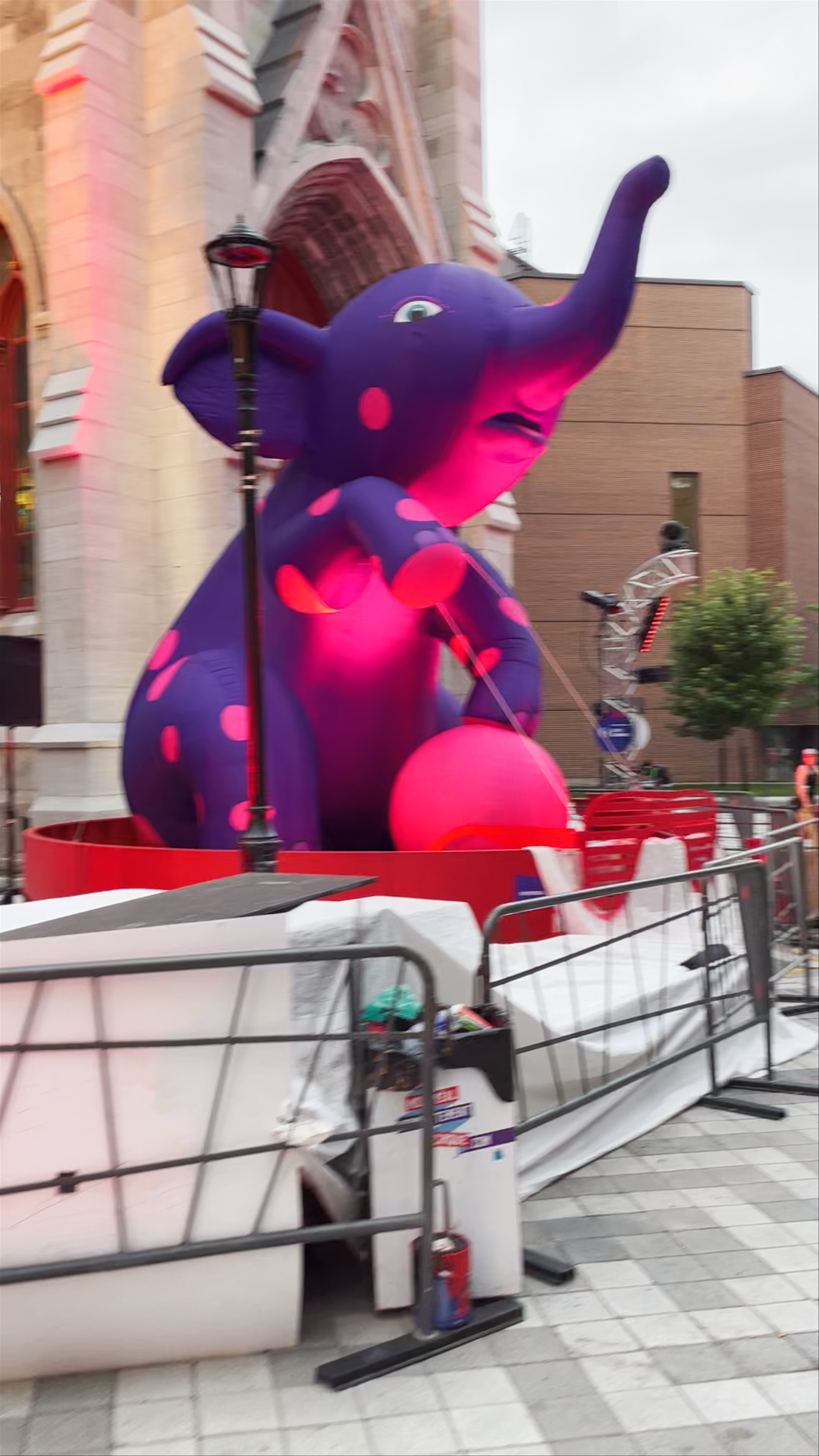 Whimsical Inflatable Elephant at Former Saint-Jacques Cathedral, Montreal