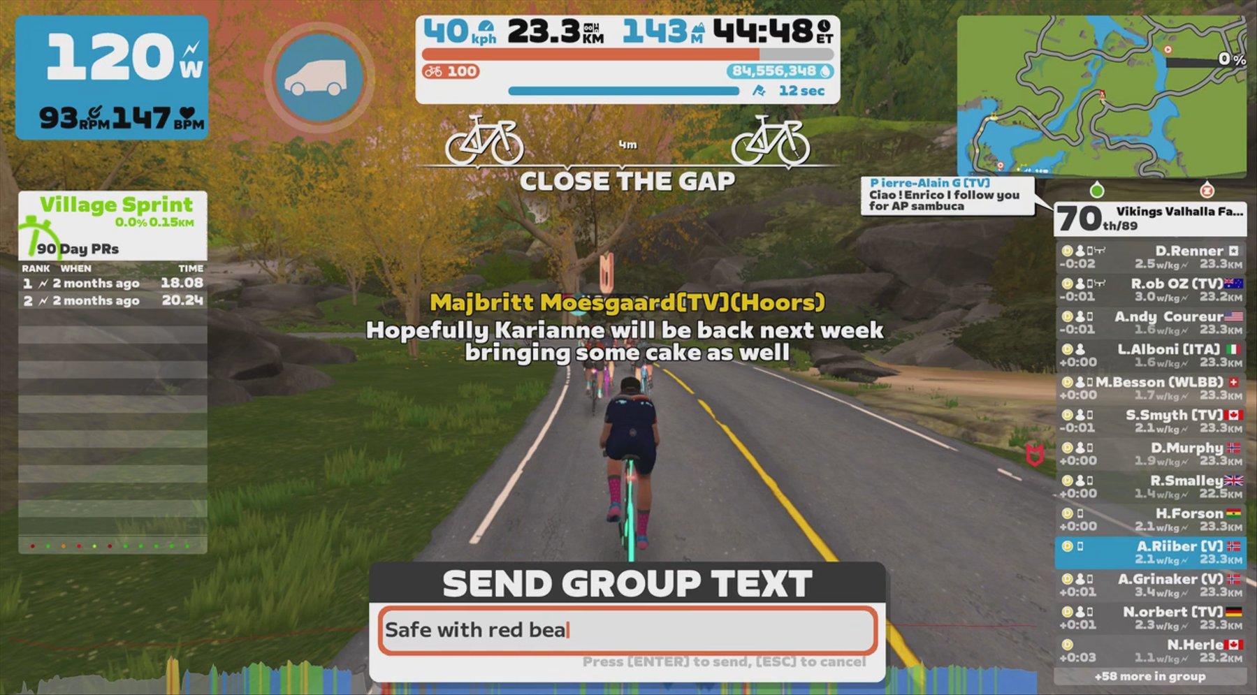 Zwift - Group Ride: Vikings Valhalla Fatburn Ride (D) on Wandering Flats in Makuri Islands - great lead & sweep by Majbritt & Darren with big red team, sweep assist + afterparty