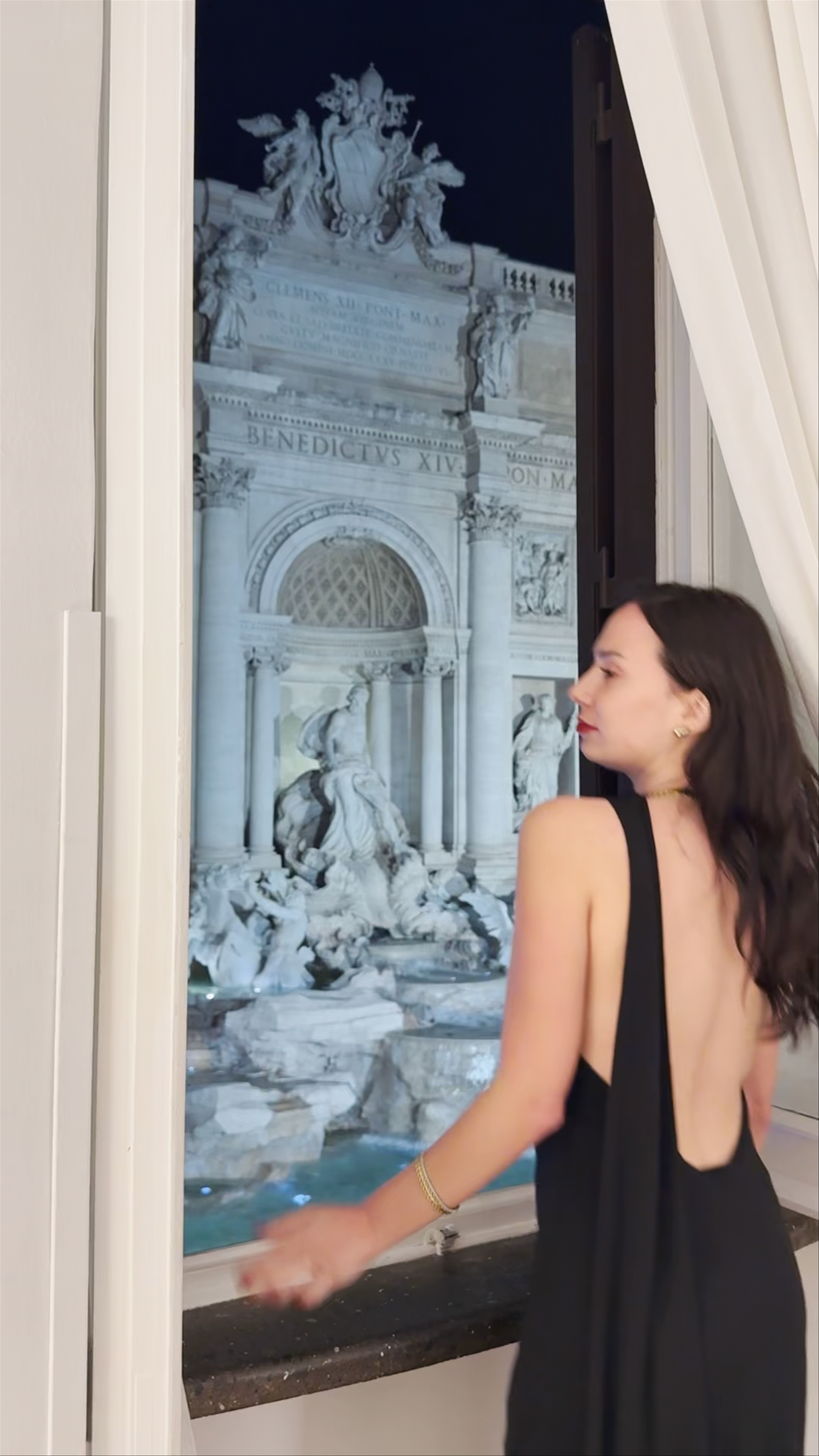 Elegant Night View of Trevi Fountain from Hotel Fontana, Rome