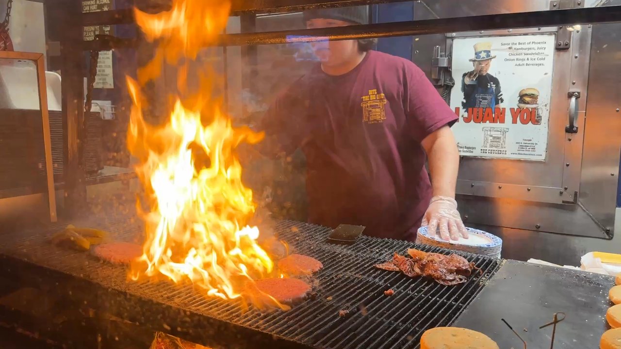 The Chuck Box - Controlling the flame under the grill. - Burgers Near Me - Tempe, Arizona