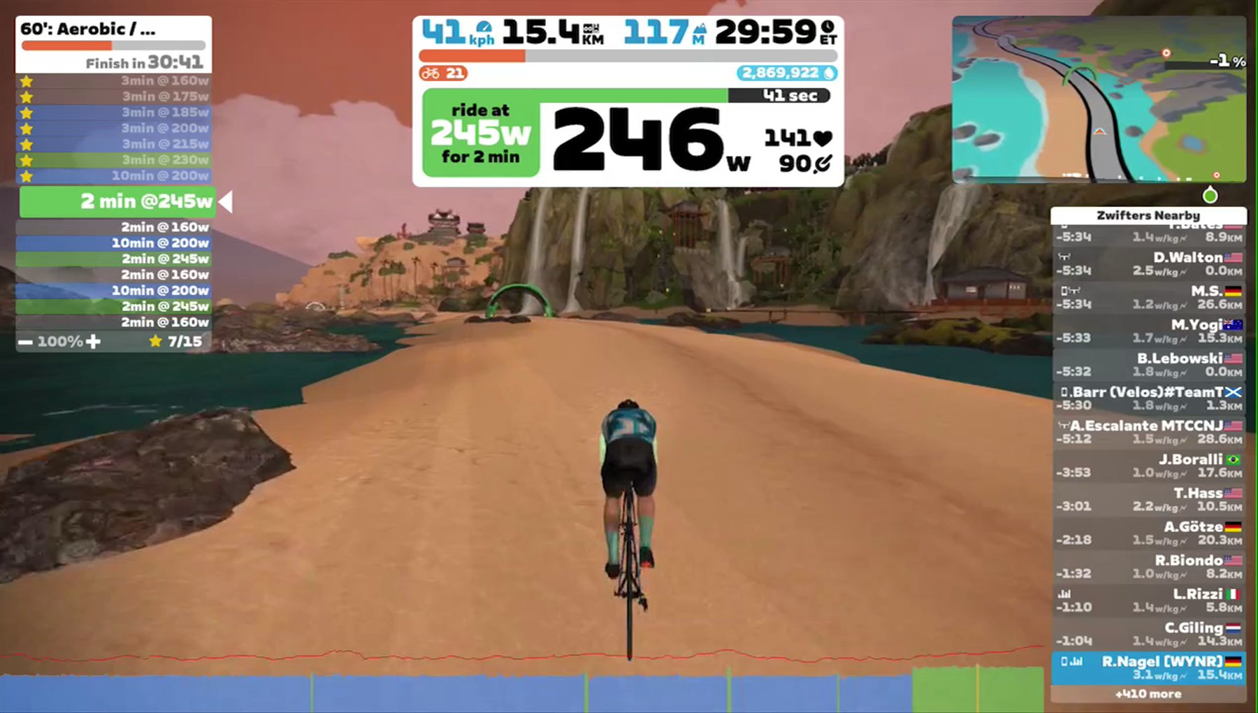 Zwift - 60': Aerobic / Active Recovery with 3 x (10' AeT + 2' Tempo) in Makuri Islands