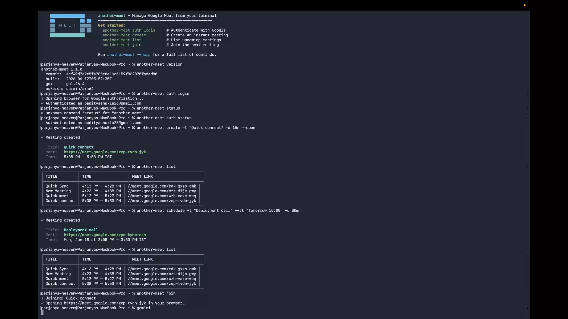 another-meet | Google Meet from the Terminal image 1
