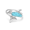 Dolphin Ring in sterling silver with larimar stones by Marahlago Jewelry