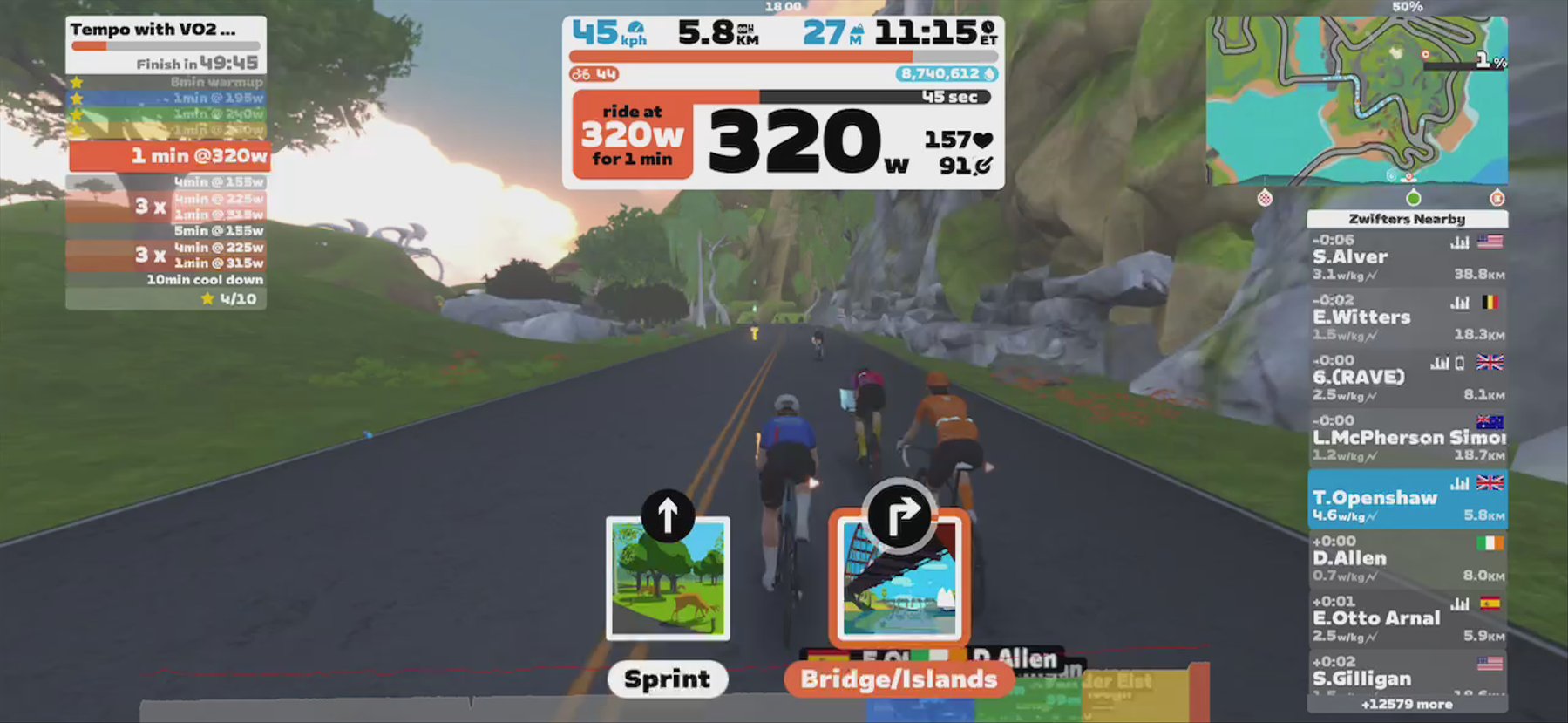 Zwift - Tempo with VO2 Efforts in Watopia