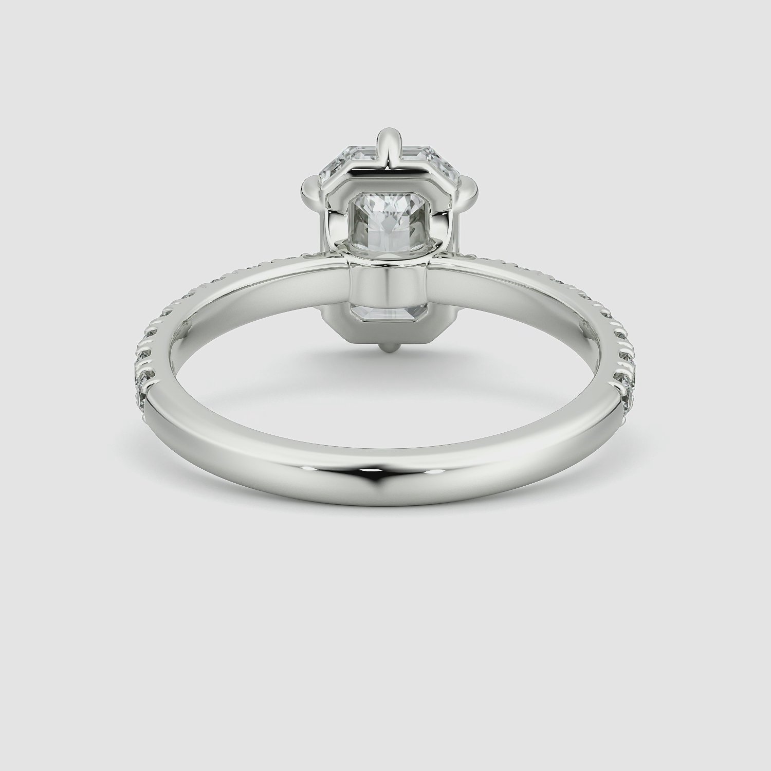 The Signature 6 Prong | Emerald | Platinum | bandAccent: Pavé | bandWidth: large | hiddenHalo: no | diamondOrientation: vertical | caratWeight: other