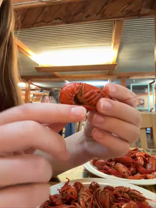 Ron's Catfish - Shows how the crawfish tail falls apart instead of coming out cleanly - Seafood Near Me - Jonesboro, Arkansas