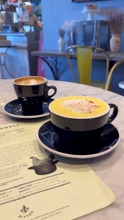 Eggshell Bistro - Turmeric latte and traditional latte - Coffee & Tea Near Me - Carmel, Indiana