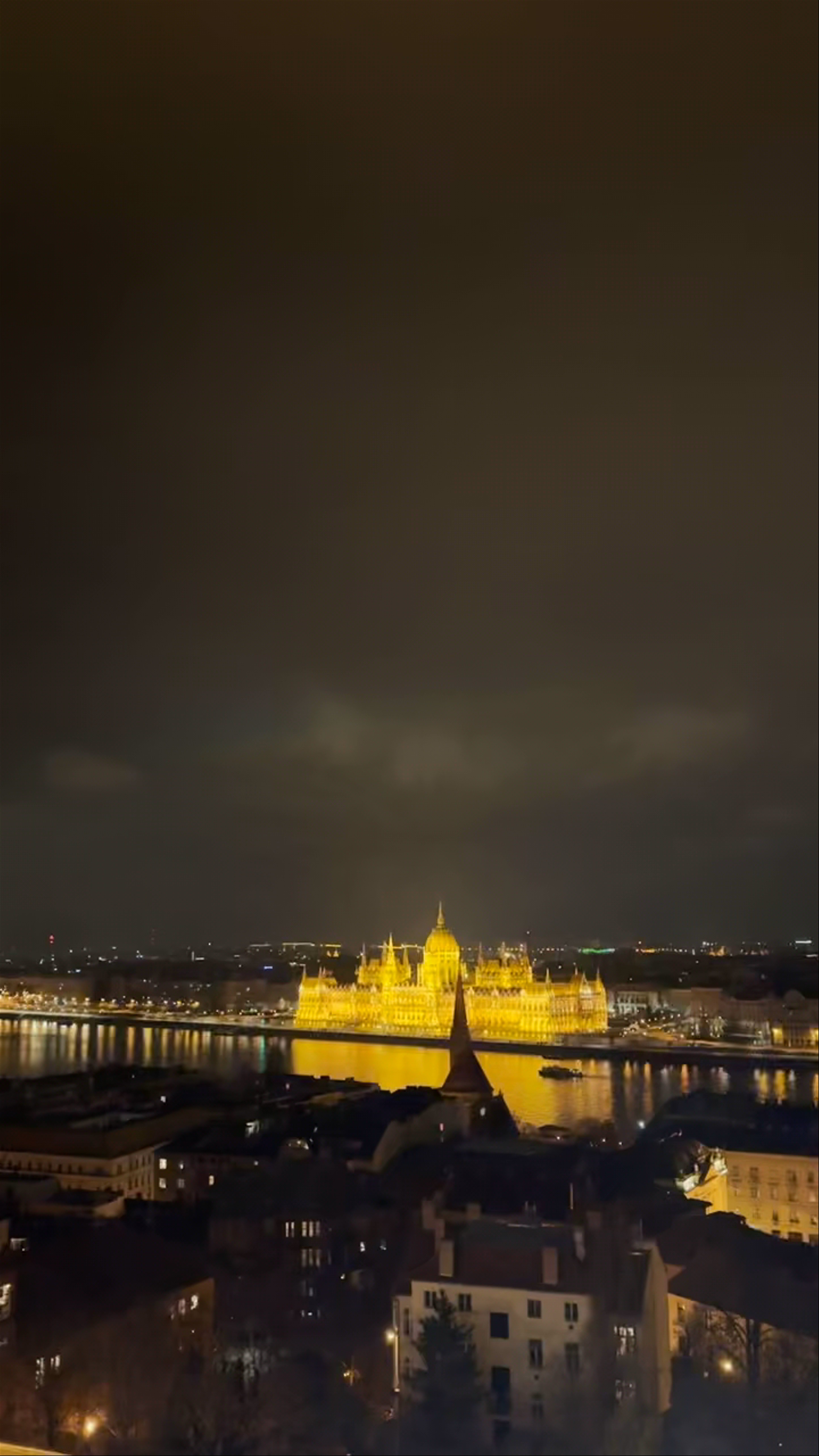Budapest Parliament Illuminated Night View from Bem rakpart
