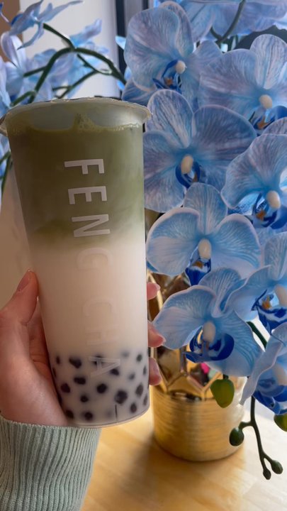 Feng Cha Tea House - ASMR of shaking up my Matcha Latte with Boba - Bubble Tea Near Me - Dublin, California