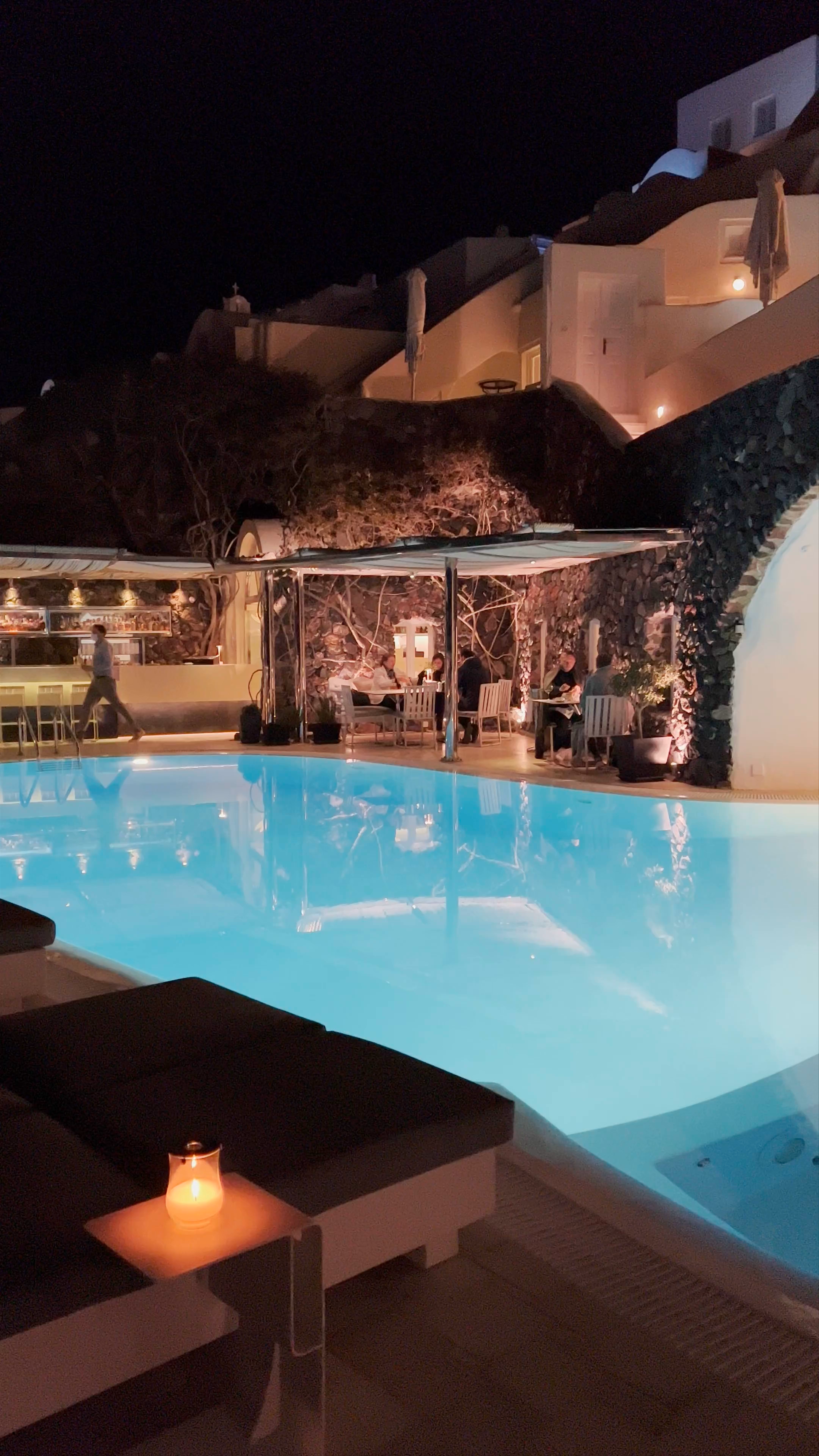 Petra Restaurant Bar Night Ambiance, Oia, Greece