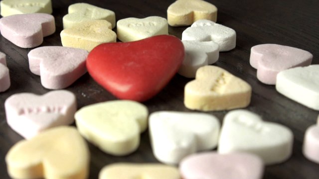 Heart candies on a table
