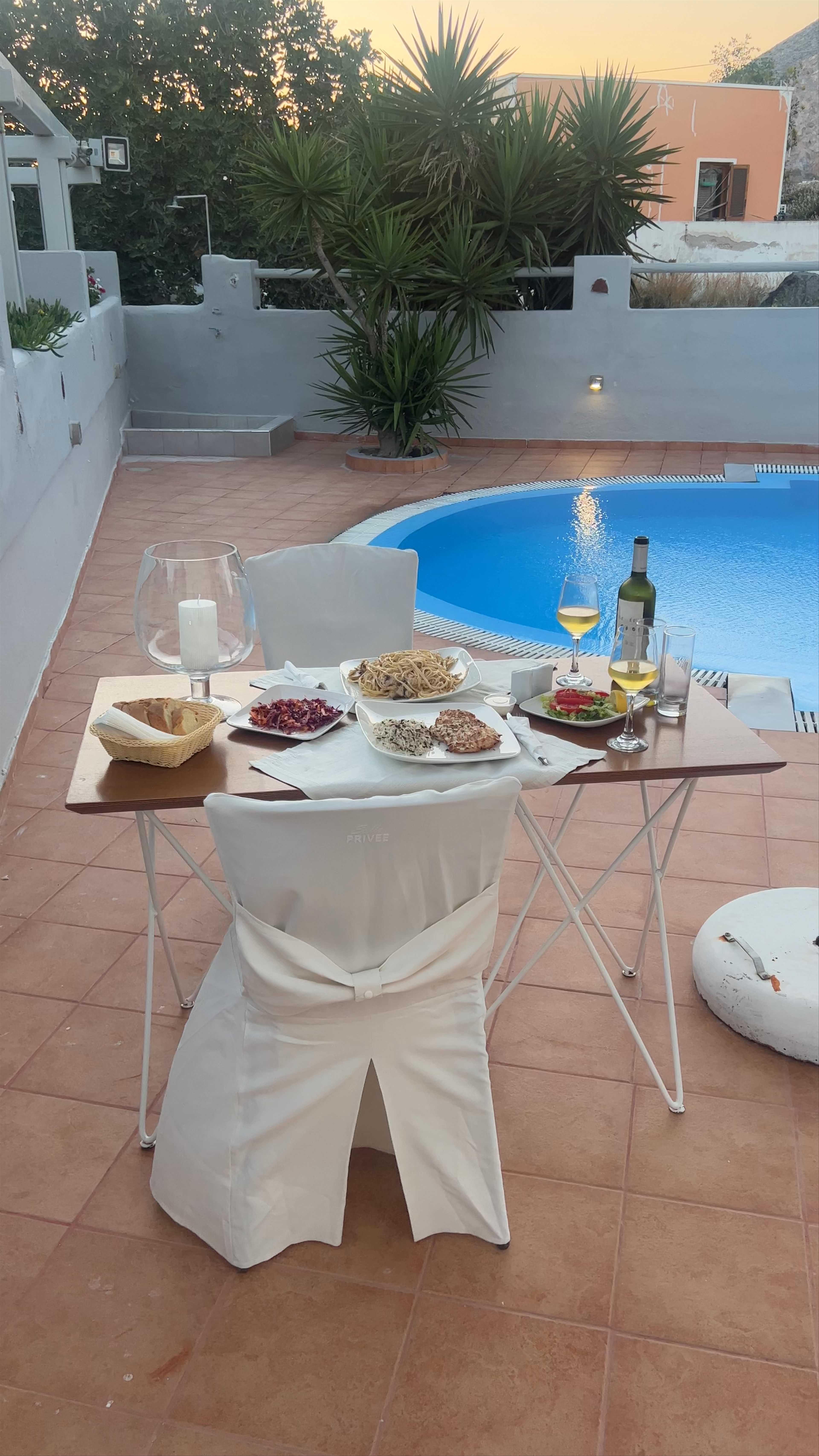 Sunset Dinner by the Pool at Privee Santorini, Perissa