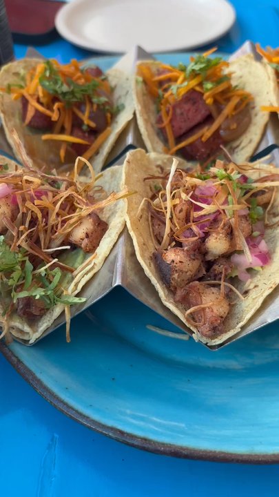 Tuna Azul - Octopus Chicharron tacos (front), Tuna Chicharron tacos (back), and Classic Tuna Montaditos. - Seafood Near Me - Puerto Vallarta, JAL