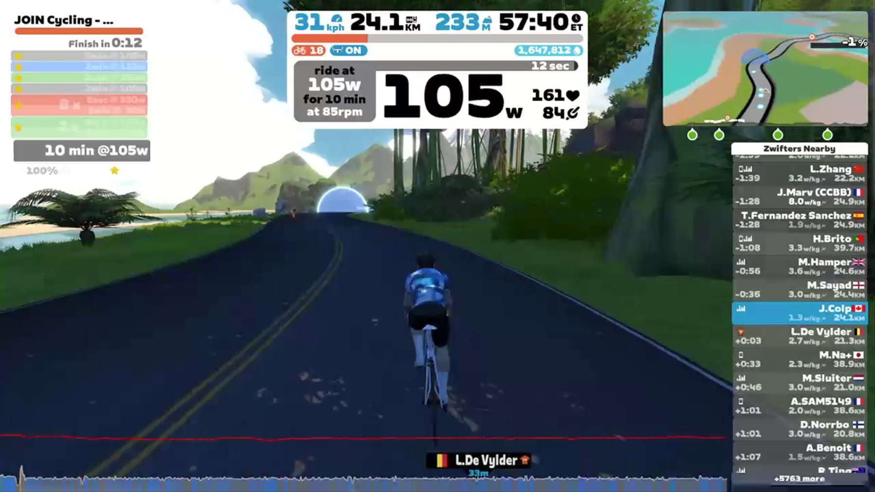 Zwift - JOIN Cycling - Seated sprints + tempo intervals in Watopia