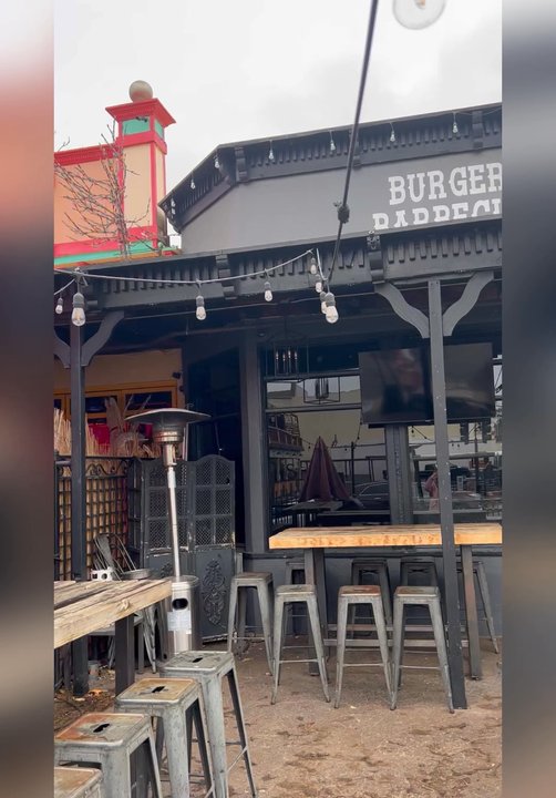 J Wild's - Outdoor dining area, our Goldendoodle Midnight! - Barbeque Near Me - Folsom, California