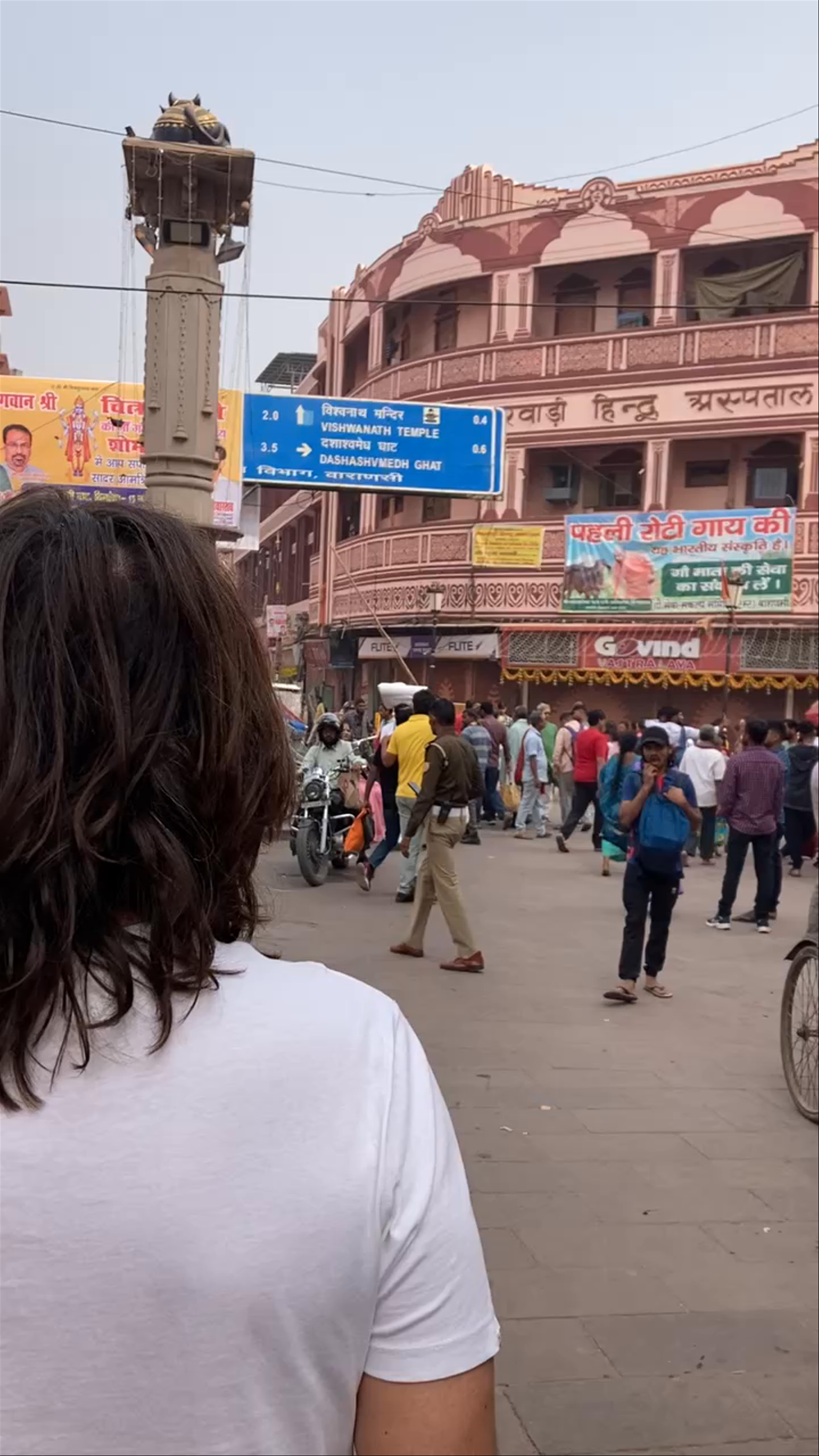 Bustling Streets of Varanasi Near Nandhi Statue
