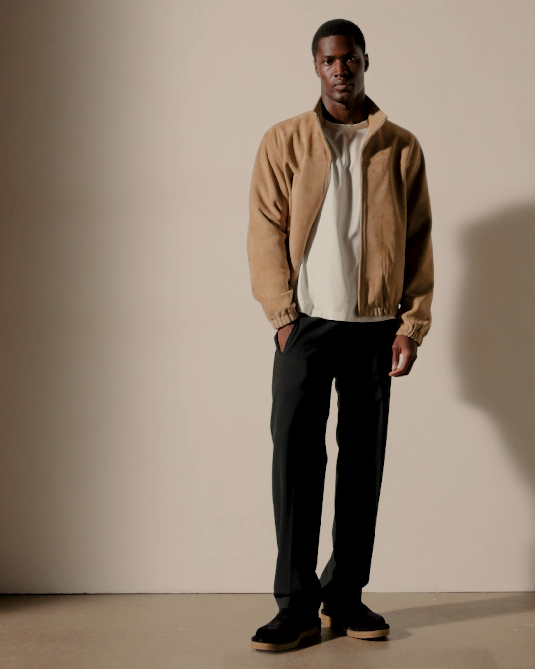 Suede Bomber Jacket - Sand | James Perse Los Angeles