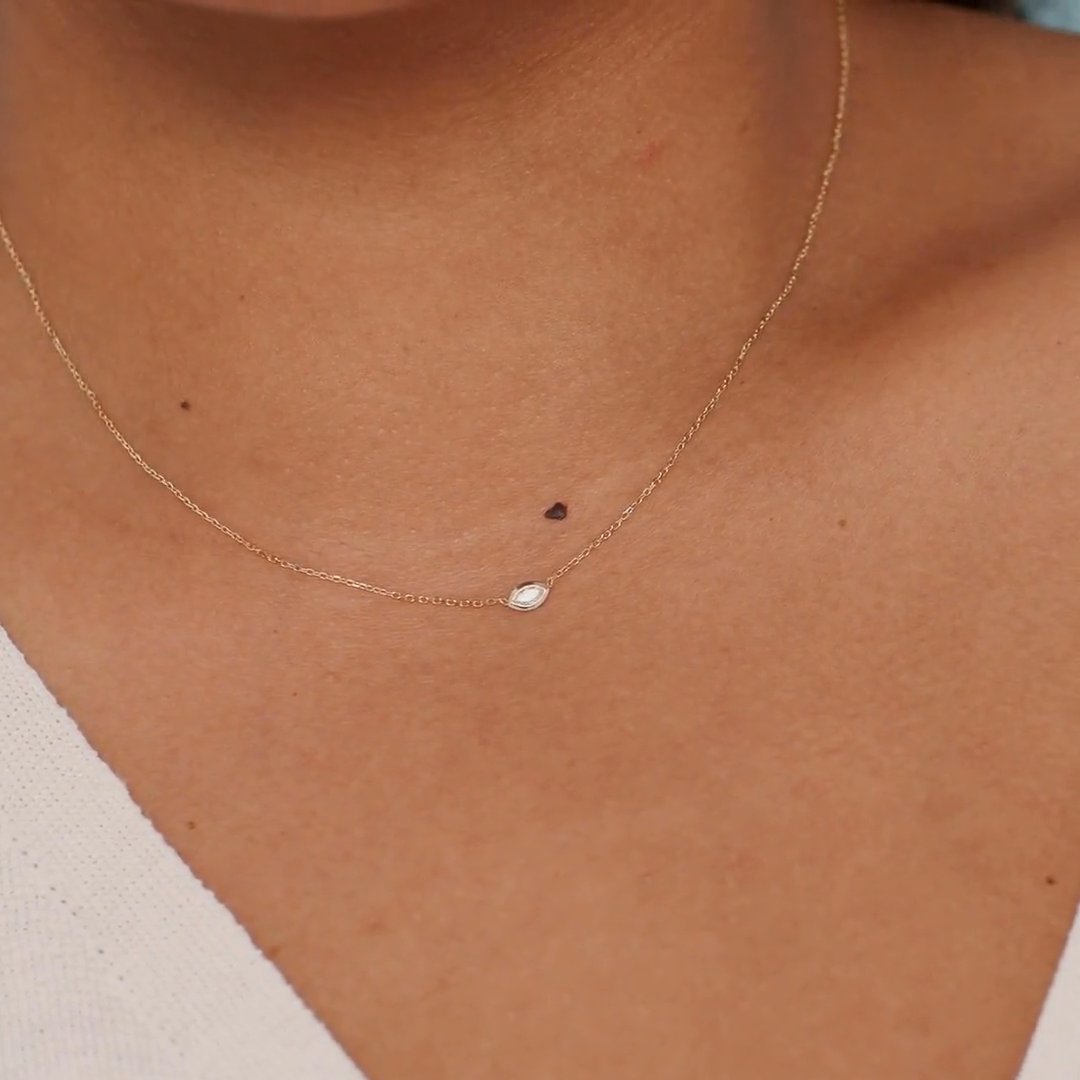 Knife-Edge Bezel Necklace | Marquise | 14k | Yellow Gold | chainLength: 16-18